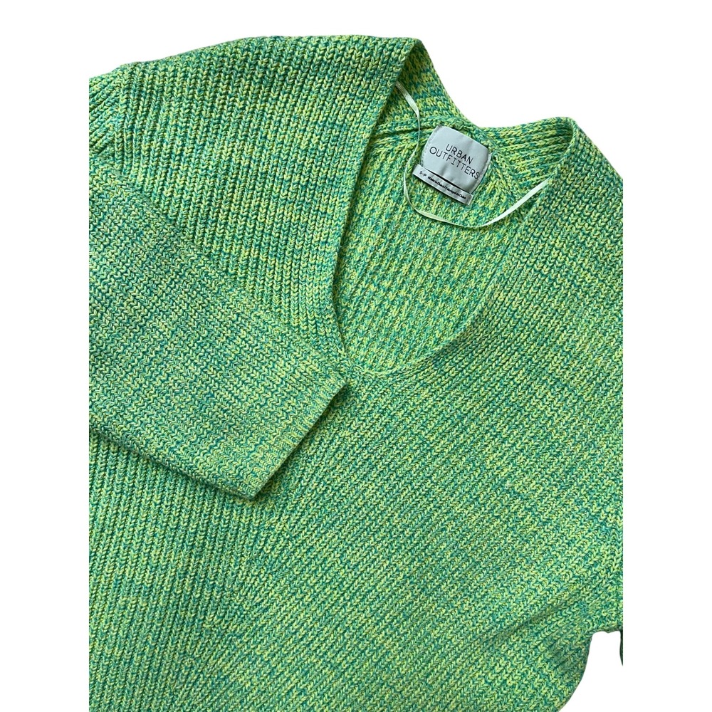 Urban Outfitters Green Yellow Marled V-Neck Shaker Knit Oversized Sweater Small